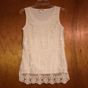 St. Tropez West Cream Lace Tank Top